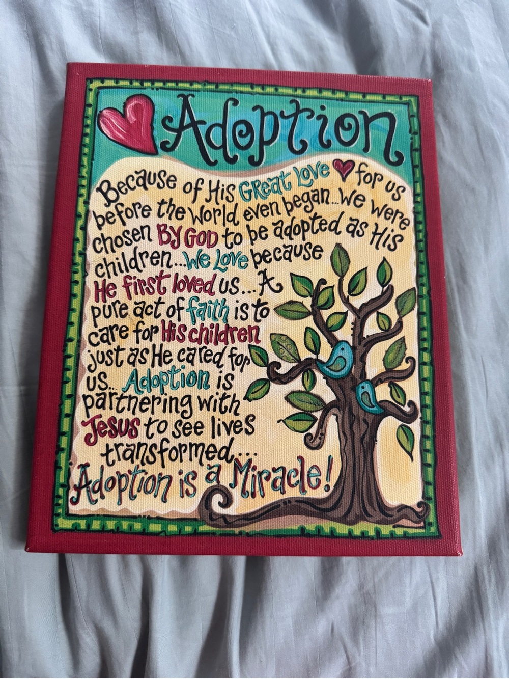 Adoption Inspirational Wall Art Canvas — Red & Green